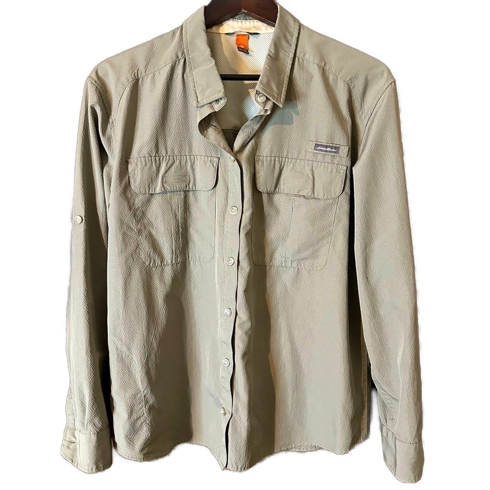 Eddie Bauer Sport Shop Women’s Button Fishing/Hiking Shirt Khaki Size XL